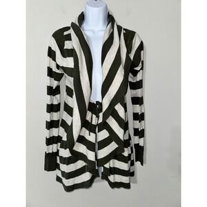 Charlotte Tarantola Striped Open Front‎ Waterfall Cardigan Olive Green Size M